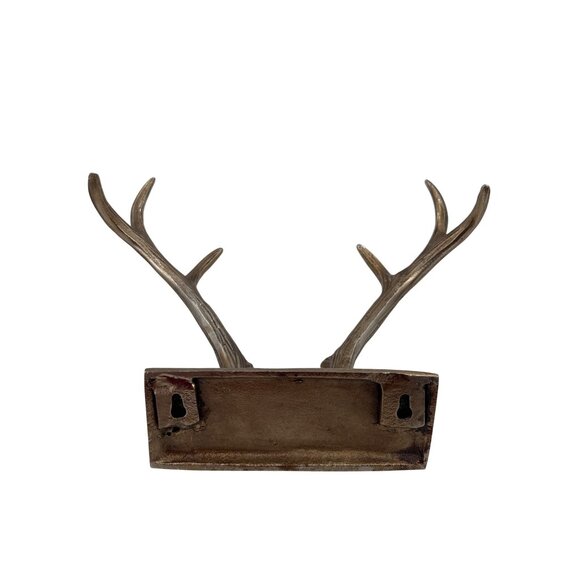 Rustic Wall-Mounted Antler Hook Rack Bronze Finish Sturdy Metal Design 10" Wide - Picture 3 of 6